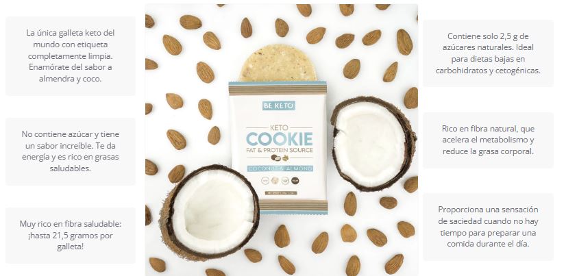 Galleta keto de coco y almendras, 50 gr. Be keto