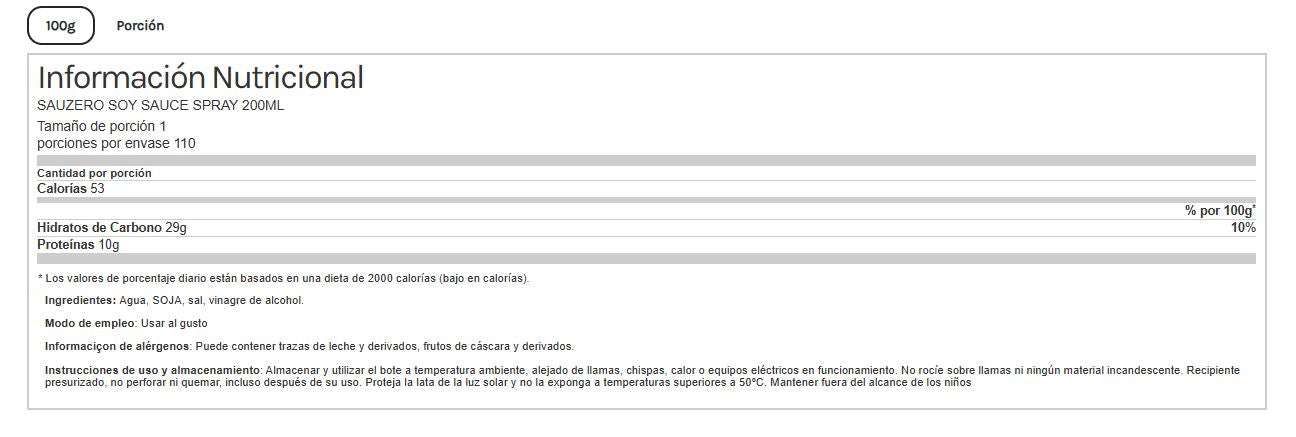 Spray de molho de soja Sauzero, 200 ml. Life Pro.