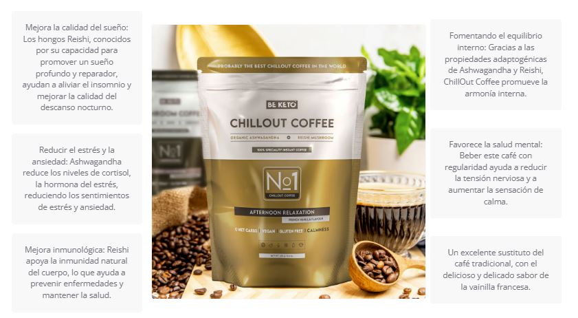 Café Chillout  con Vainilla Francesa. Instantáneo con Ashwagandha & Reishi . Be Keto  250 gr