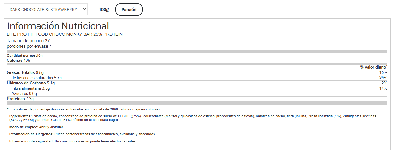 Barritas Keto de choco monky sabor fresa. Life Pro