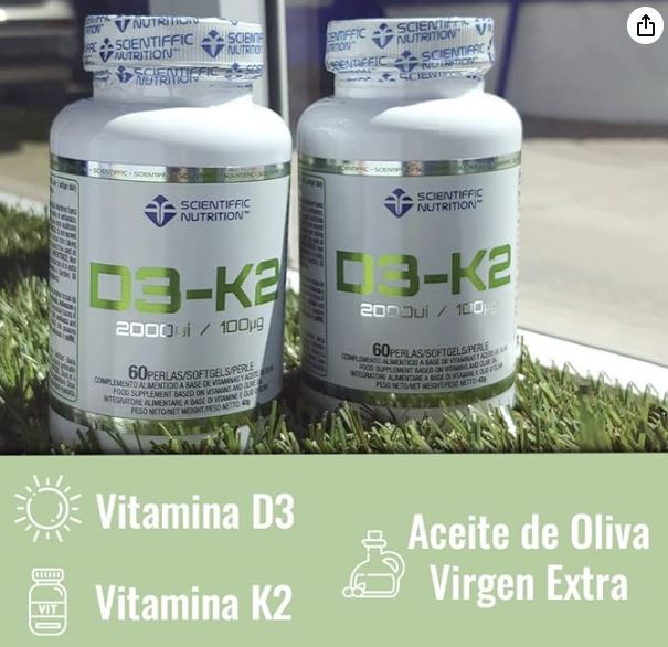Vitamina D3 (2000UI) + 100 mcg de K2. 60 perlas