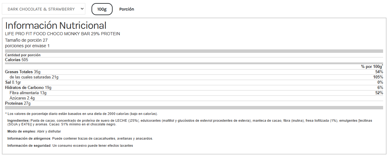 Barritas Keto de choco monky sabor fresa. Life Pro