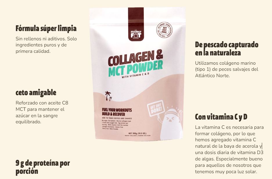 Colágeno marino en polvo con MCT, 300 gr, sabor neutro