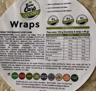 Wraps cetogénicos, ricos em proteína. 4 g de hidratos de carbono/cada. Embalagem com 6 wraps. Delícias com baixo teor de hidratos de carbono.