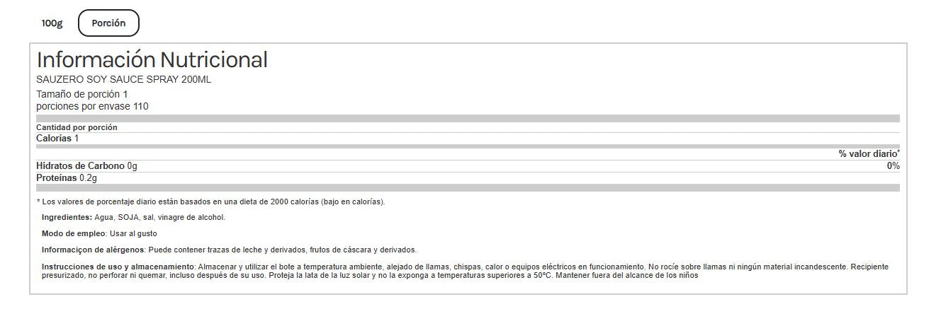 Spray de molho de soja Sauzero, 200 ml. Life Pro.