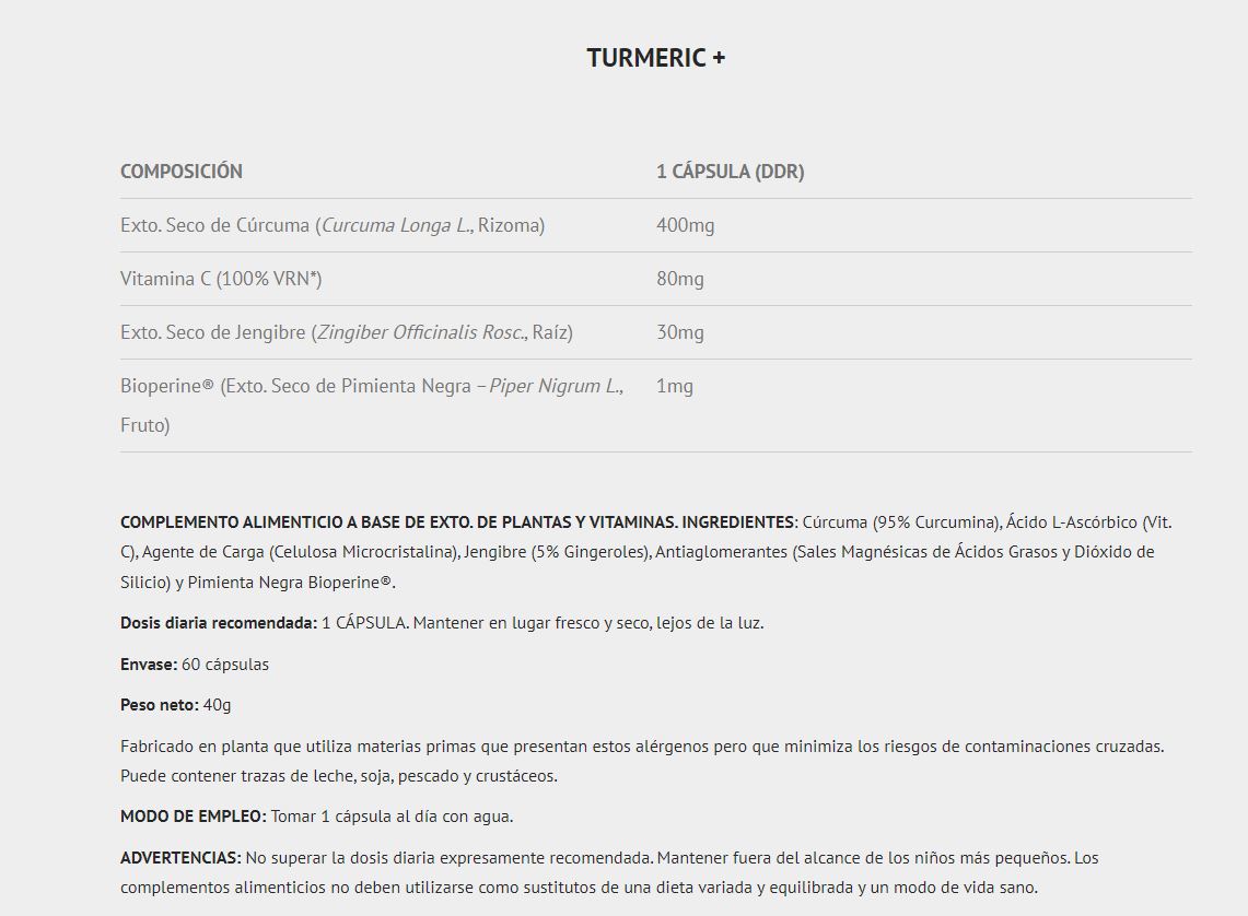 Curcumin+: Turmeric + Vitamin C + Ginger + Bioperine. 60 capsules. Scientific Nutrition