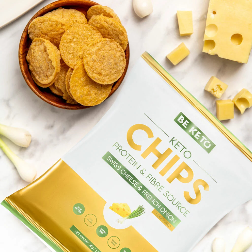 Chips Keto – Queso Suizo y Cebolla Francesa – 30 g. Be Keto