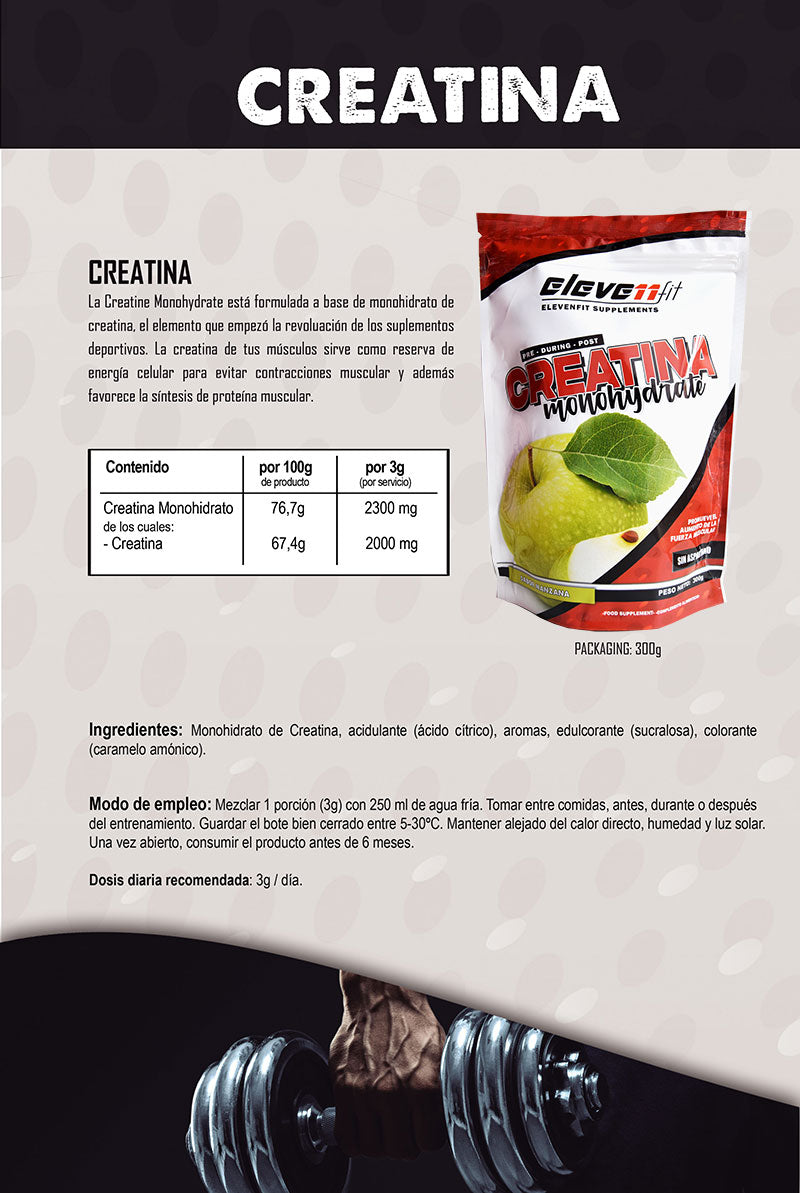 Creatina mono-hidratada com sabor a maçã, 300 gr