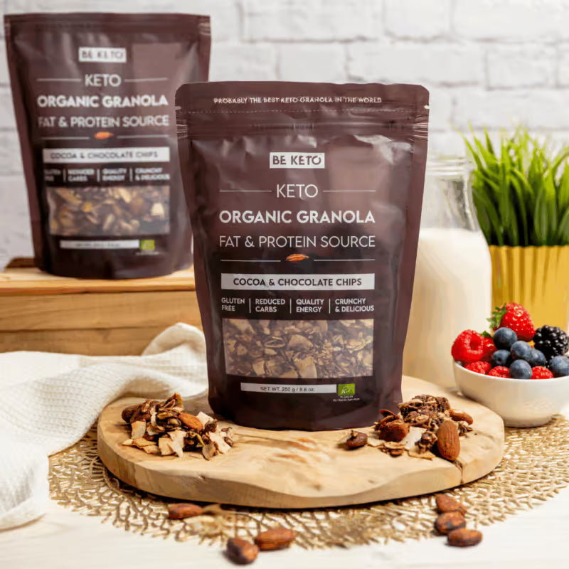 Granola Keto Orgánica con Sabor a Cacao y Chocolate. 250 gr. Be keto