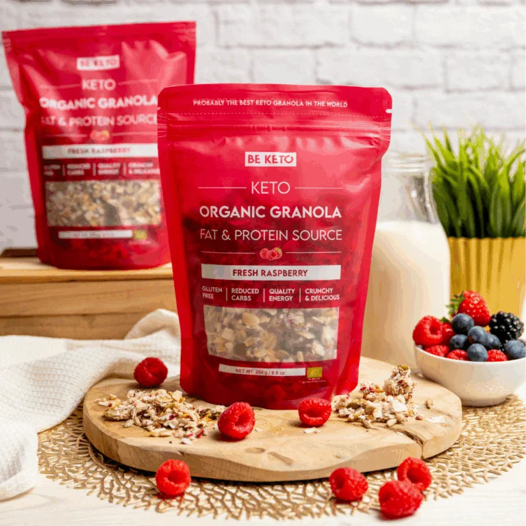 Granola Keto Orgánica.  Frambuesa Fresca 250 g. Be keto