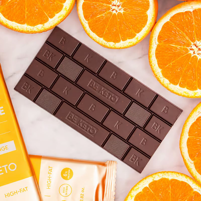 Chocolate Keto Vegano con Aceite MCT – Naranja Sunshine 80 g. Be keto