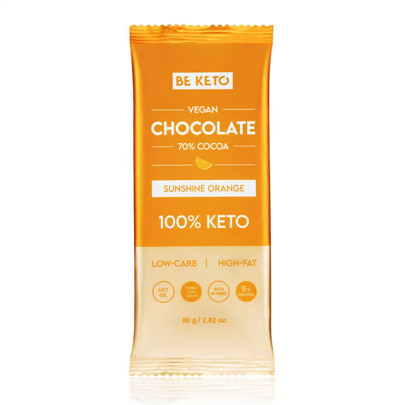 Chocolate Keto Vegano con Aceite MCT – Naranja Sunshine 80 g. Be keto