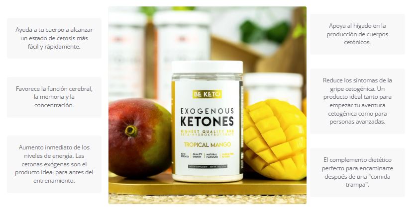 Cetonas exógenas BHB, sabor mango tropical. En polvo. 150 gr. Be keto
