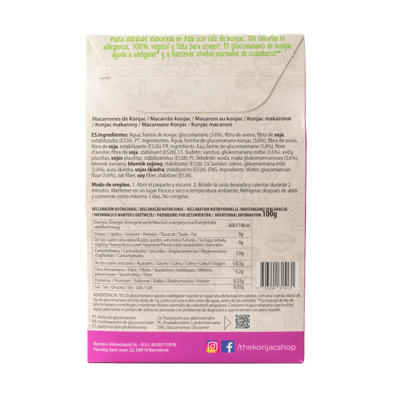 Konjac Shirataki Macaroni. 200 g. The Konjac Shop