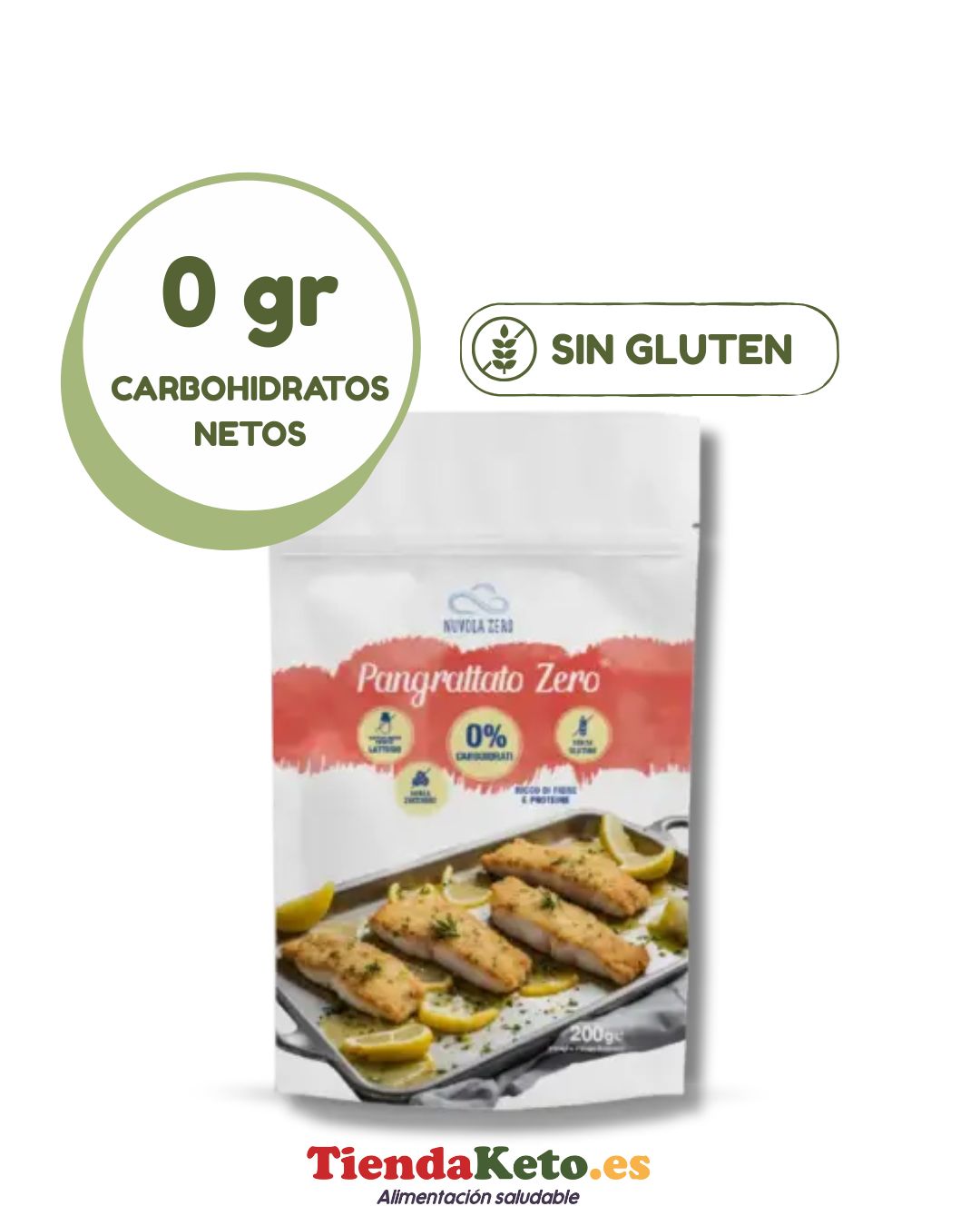 Pan rallado keto. Sin gluten, sin lactosa, sin azúcar. 200 gr. Nuvola Zero