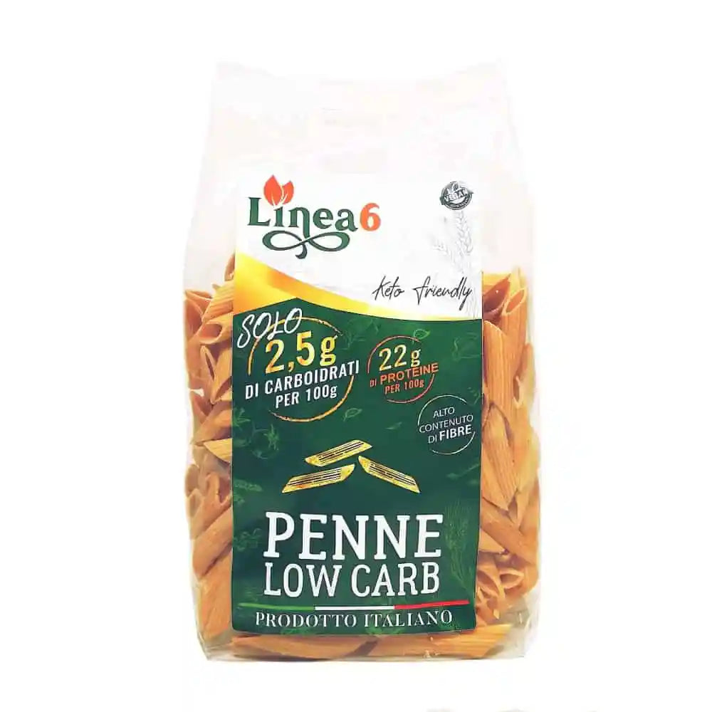 Keto macaroni, traditional Italian flavor. 250 g. High in protein and only 2.5 carbs per 100 g. Line 6