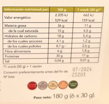 Caja de 6 CROCK de chocolate blanco ("estilo kinder bueno"), rellenos de crema proteica de avellanas.  Sólo 2,8 carbos netos/ crock. Low Carb Goodies