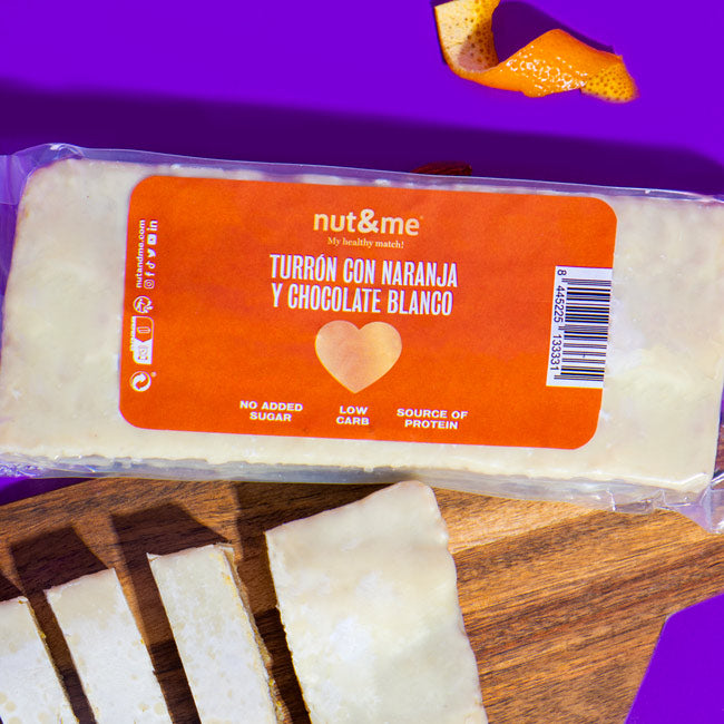 Turrón de chocolate blanco y naranja, 300 gr