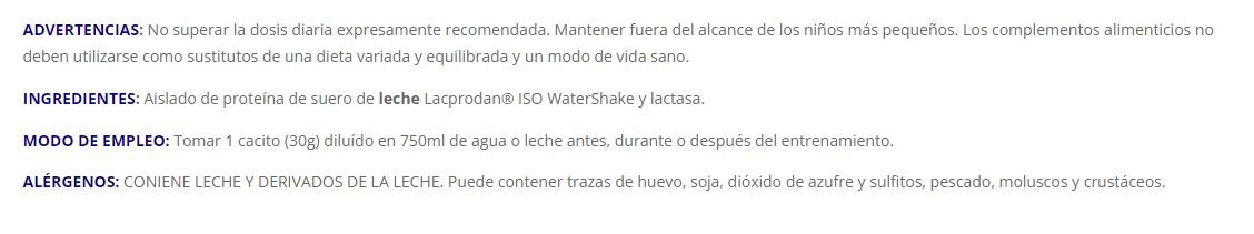 Proteína Iso water, 700 gr, SIN EDULCORANTES.