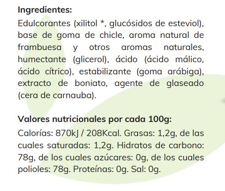 Chicle keto de frambuesa y vainilla, 21 gr.