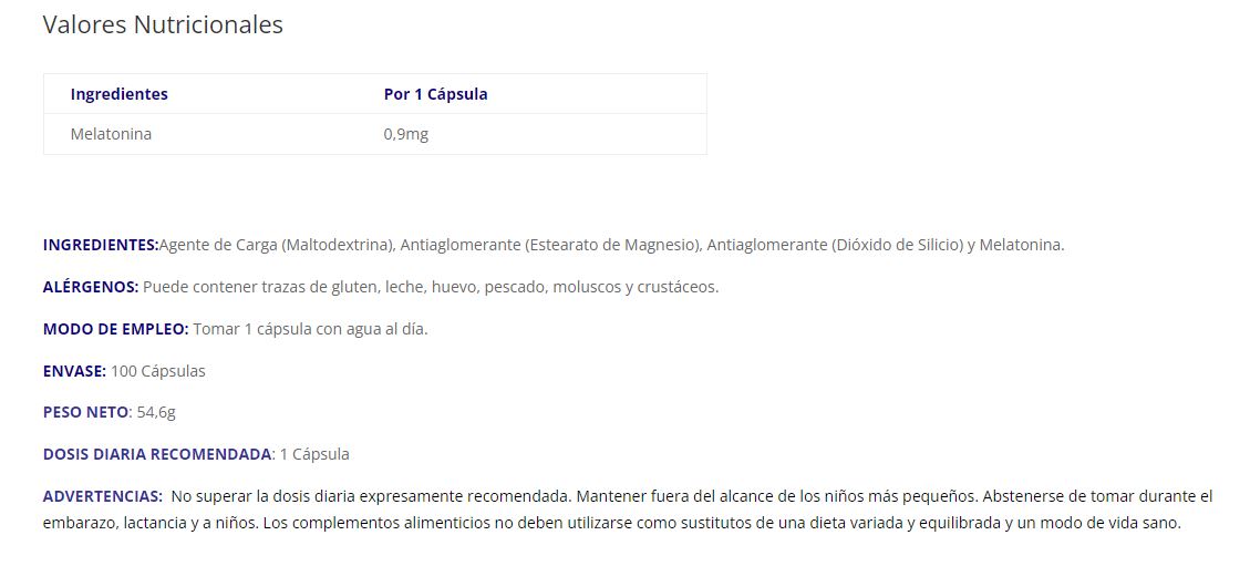 Melatonina pura (0,9 mg/cápsula). Más de 3 meses de melatonina. Scientific Nutrition