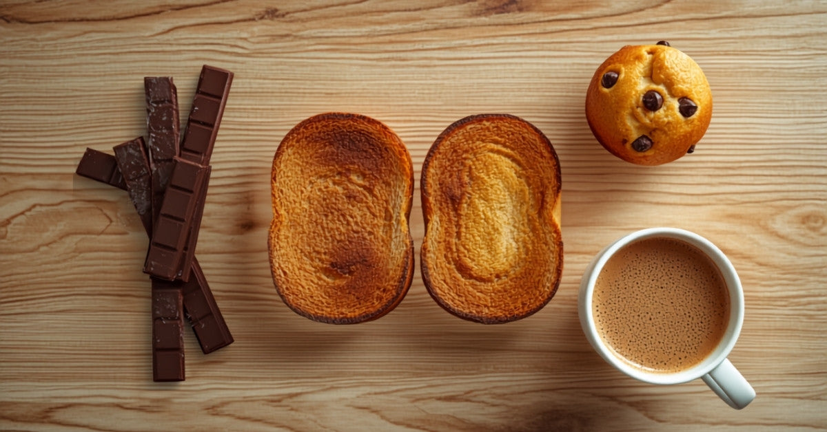 Desayuno keto en 5 minutos con productos de tienda: tostadas, magdalena y batido keto listos para comer