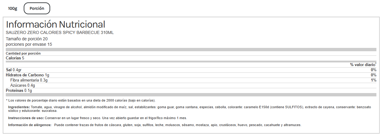 Salsa Barbacoa Spicy Sauzero Zero Calories 310ml. Life Pro