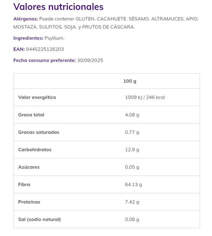 Cáscara de psyllium, 170 gr. Nut&Me