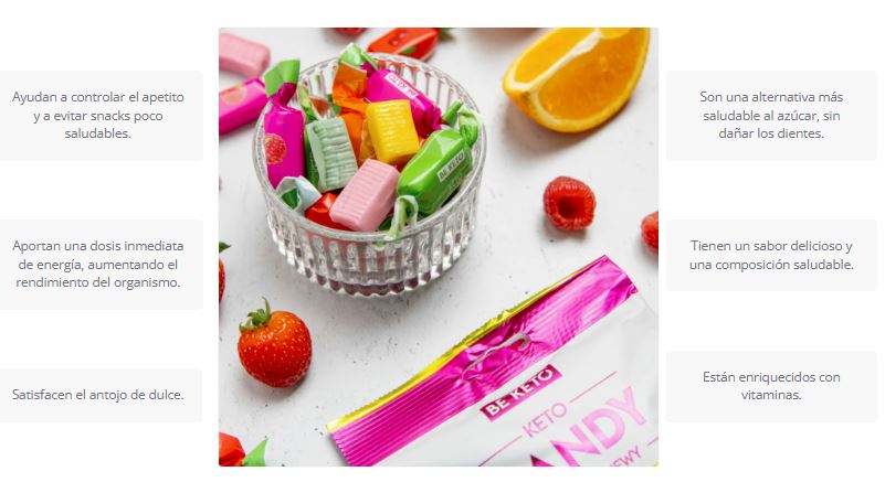 Caramelos keto. Sabores fruta variada. 70gr. Be keto