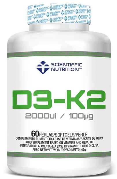 Vitamina D3 (2000UI) + 100 mcg de K2. 60 perlas