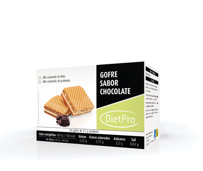 Gofre de chocolate proteico. 8 gofres. 168 gr. Diet Pro