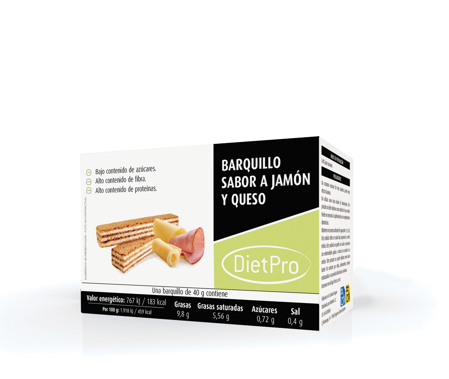 Barquillo Sabor a Jamón y Queso. Caja con 5 barquillos. 200 gr. Diet pro