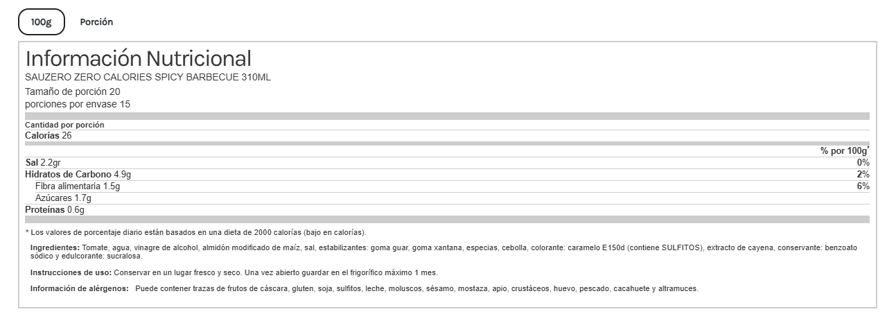 Salsa Barbacoa Spicy Sauzero Zero Calories 310ml. Life Pro