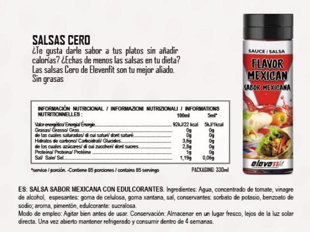 Salsa Sabor Mexicana Sin Azúcar . 330 ml. Eleven Fit