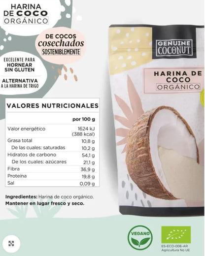 Harina de Coco orgánico. 400gr. Genuine Coconut