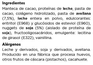 Información nutricional de la barrita keto de chocolate con leche