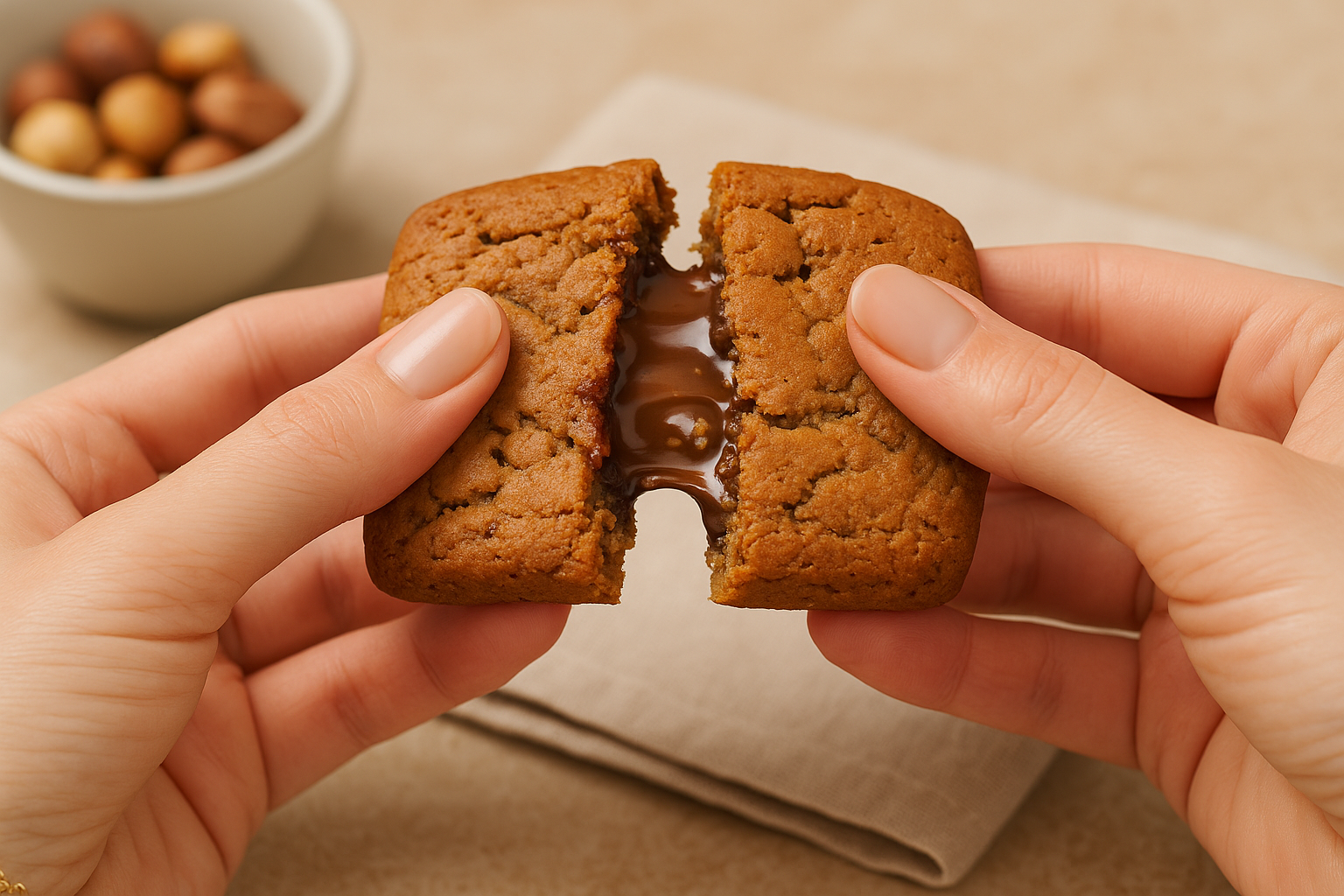 Galleta de mantequilla keto rellena de crema de  chocolate y avellanas. 50 gr. Pronutrition