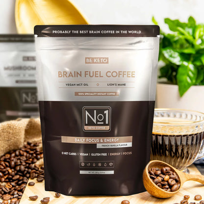 Café Instantáneo keto, con aceite mct y melena de león. Sabor vainilla francesa. 250 gr. Be Keto