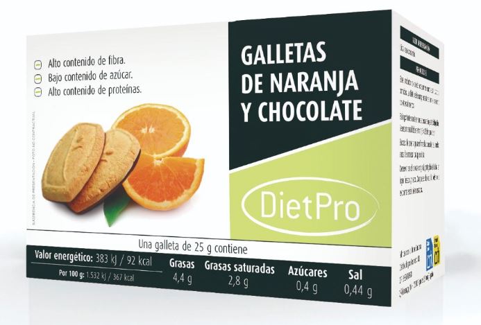 Galletas de Naranja y Chocolate Keto. 5 ud de 25g. Diet Pro