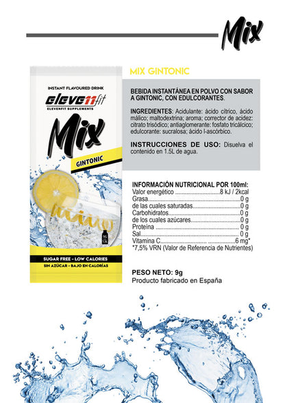 Caja de 24 sobres mix sabor GIN TONIC  sin azúcar. Bebida instantánea. Eleven Fit