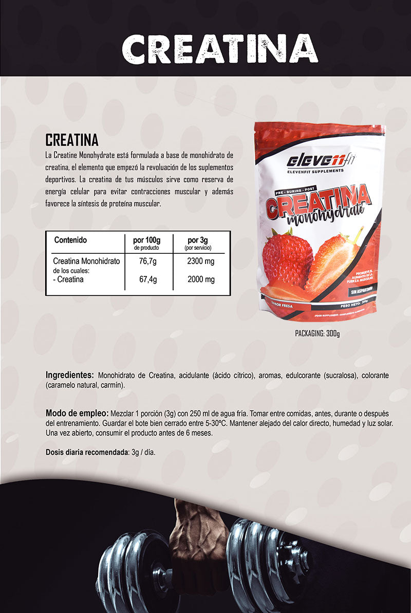 Creatina monohidrato sabor FRESA, 300 gr