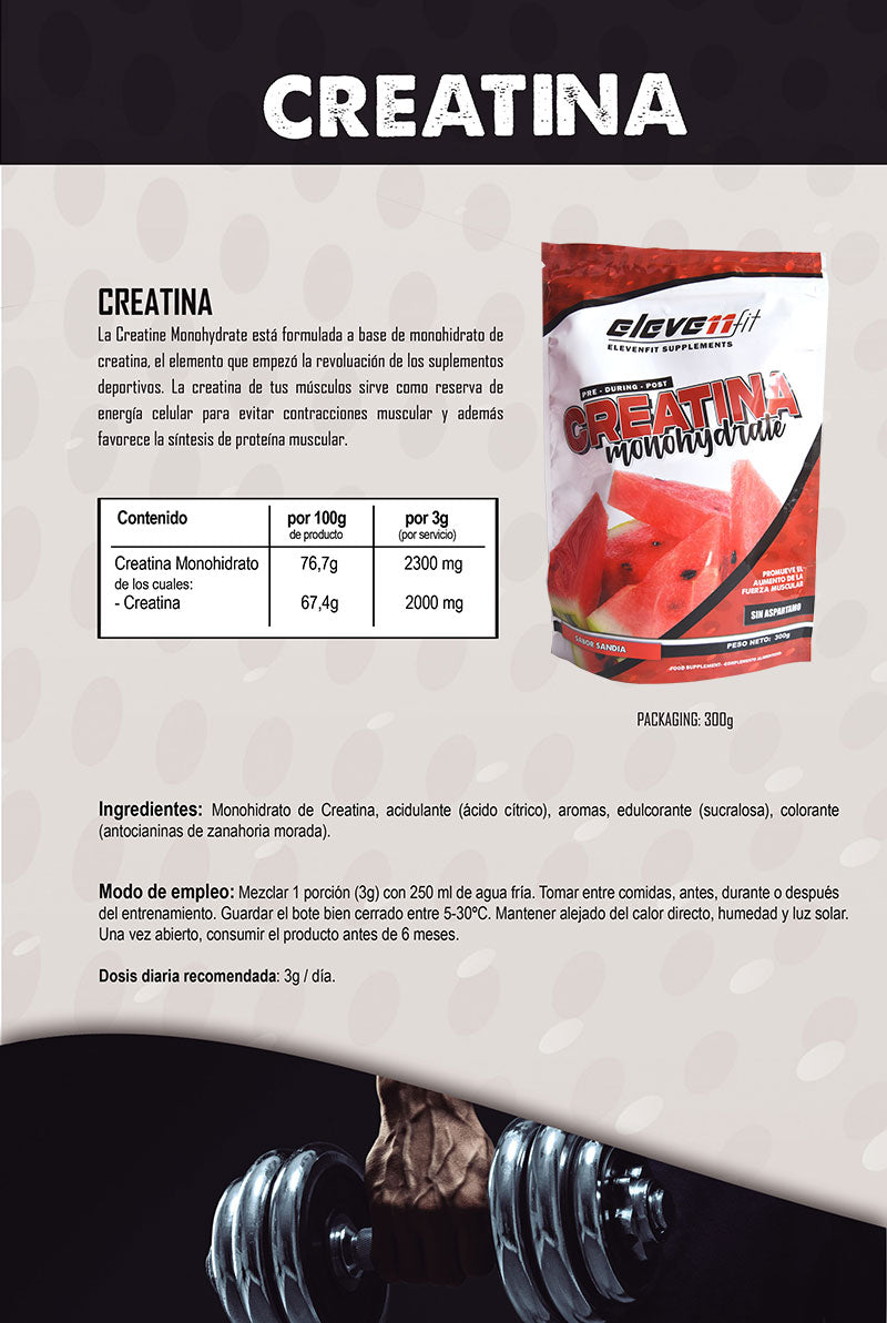 Creatina monohidrato sabor SANDÍA, 300 gr