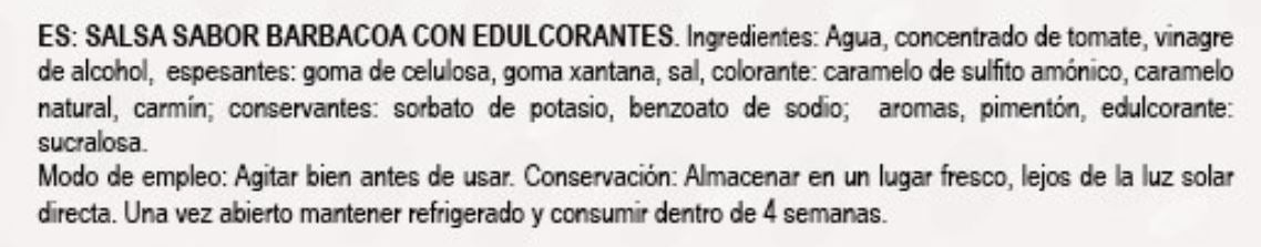 SALSA SABOR BARBACOA SIN AZÚCAR 330ML