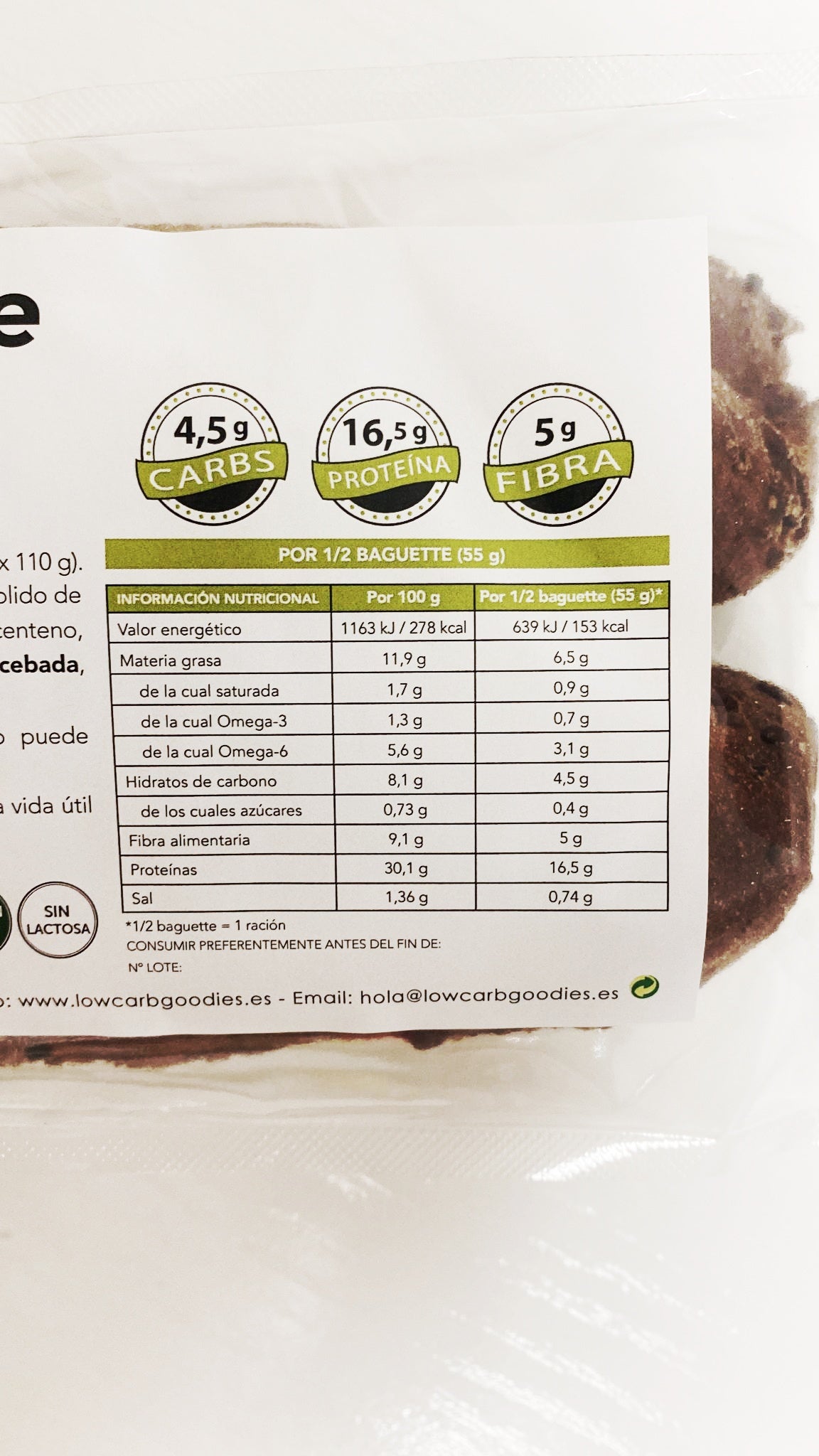 Pack 2 baguettes keto, altas en proteínas y fibra.  220 gr. Low Carb Goodies