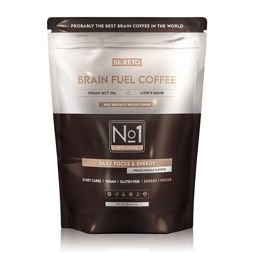 Café Instantáneo keto, con aceite mct y melena de león. Sabor vainilla francesa. 250 gr. Be Keto