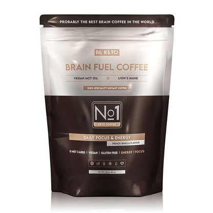 Café Instantáneo keto, con aceite mct y melena de león. Sabor vainilla francesa. 250 gr. Be Keto