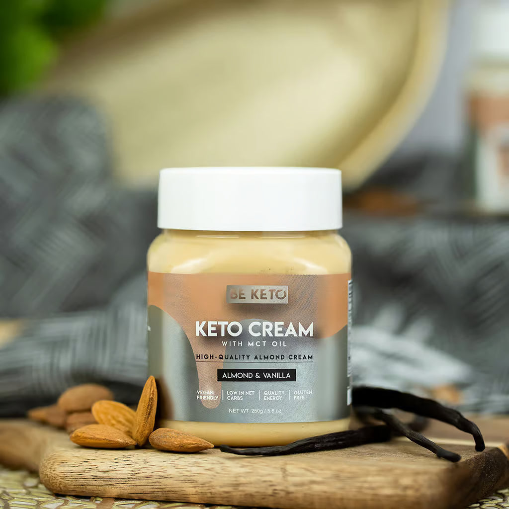 Crema keto de almendra y vainilla con aceite MCT. Vegana. Sin gluten