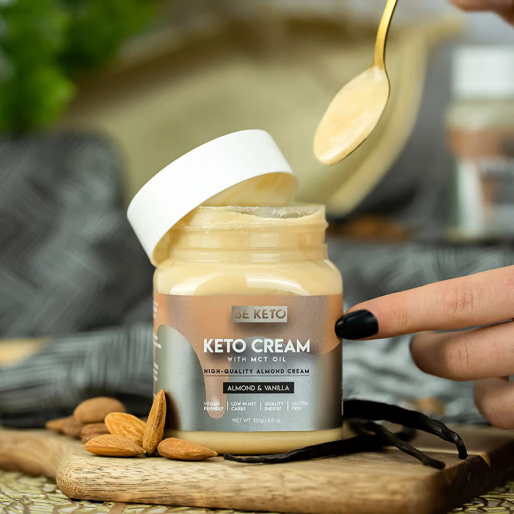 Crema keto de almendra y vainilla con aceite MCT. Vegana. Sin gluten
