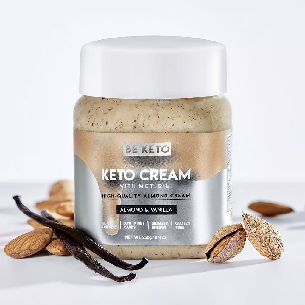 Crema keto de almendra y vainilla con aceite MCT. Vegana. Sin gluten