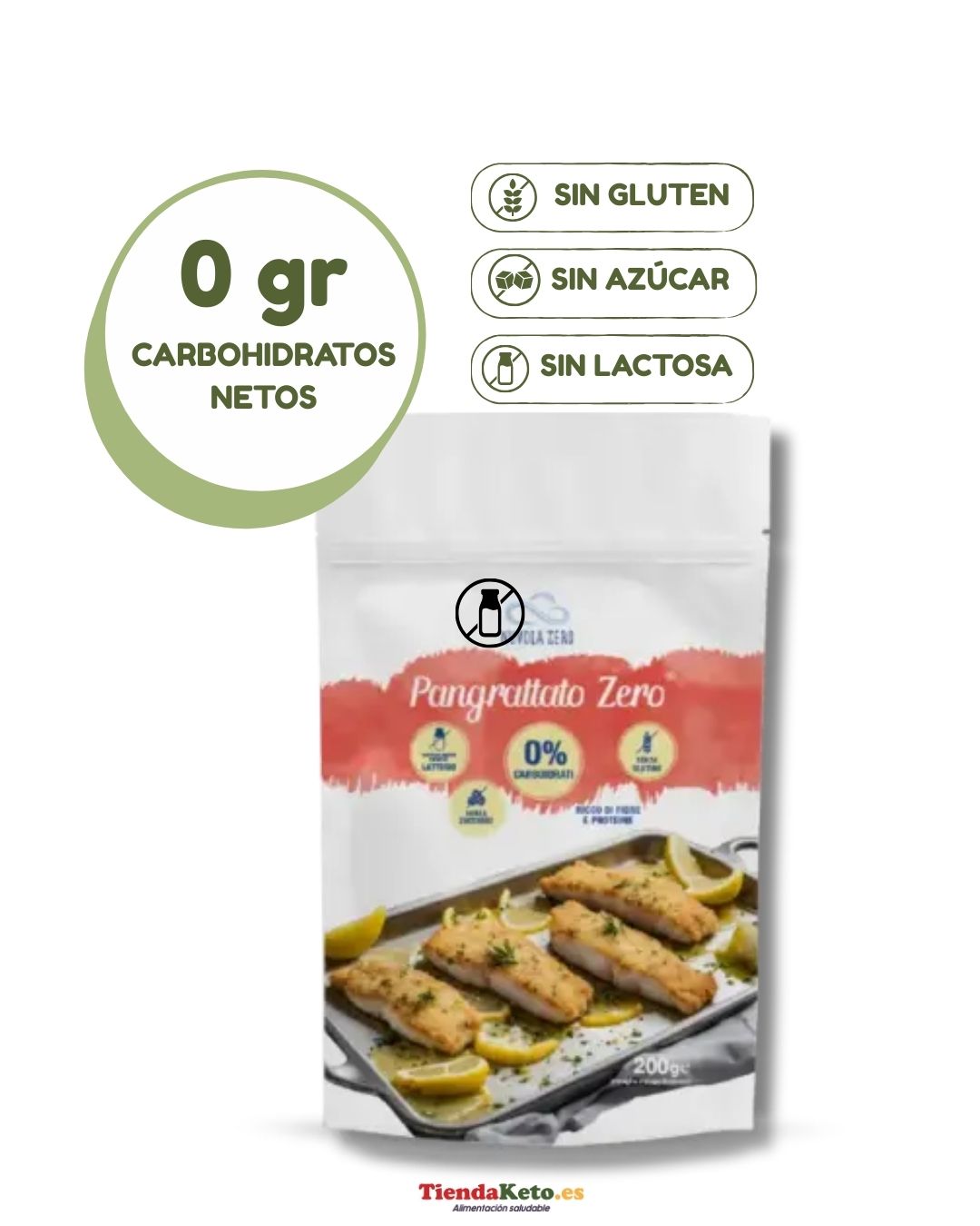 Pan rallado keto. Sin gluten, sin lactosa, sin azúcar. 200 gr. Nuvola Zero